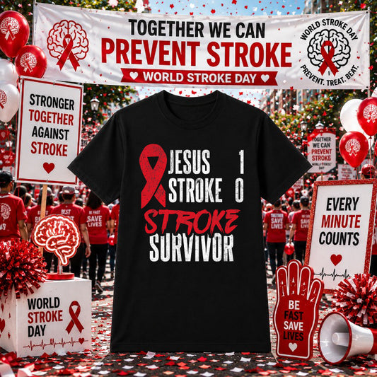 Jesus 1 Stroke 0 World Stroke Day – Christian Stroke Awareness DTF Transfer – by Ink Rush – Premade Transfers – Stroke Awa...