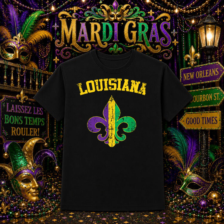 Laissez Les Bons Temps Rouler – Mardi Gras DTF Transfer – by Ink Rush – Premade Transfers – Mardi Gras, Apparel Decoration