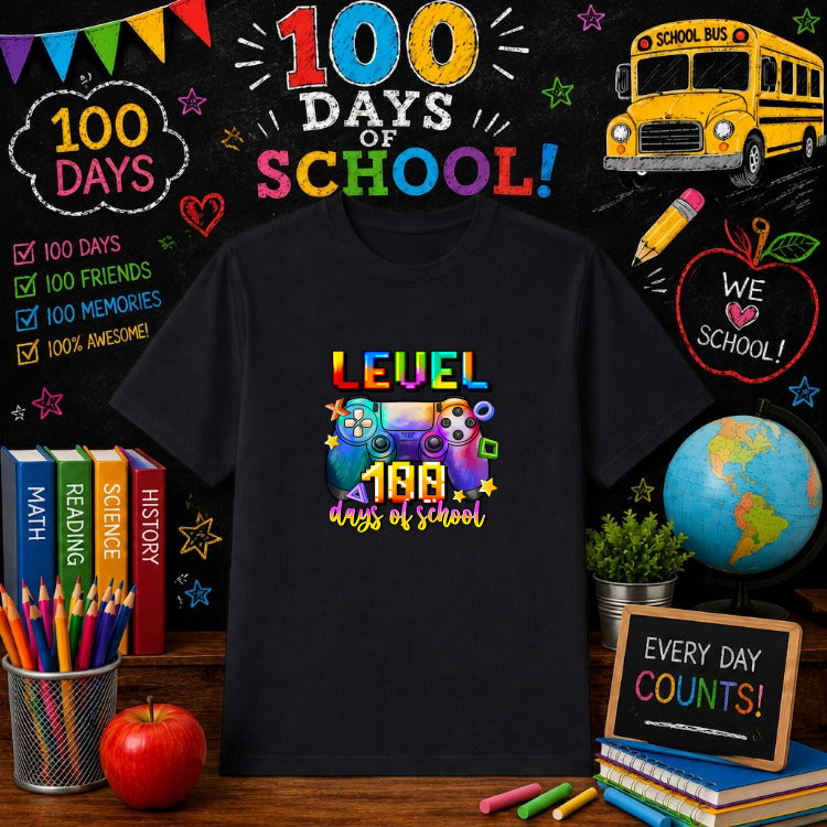 Level Up 100 Days of School Complete – DTF Transfer – by Ink Rush – Premade Transfers – 100 Days Of School, Education