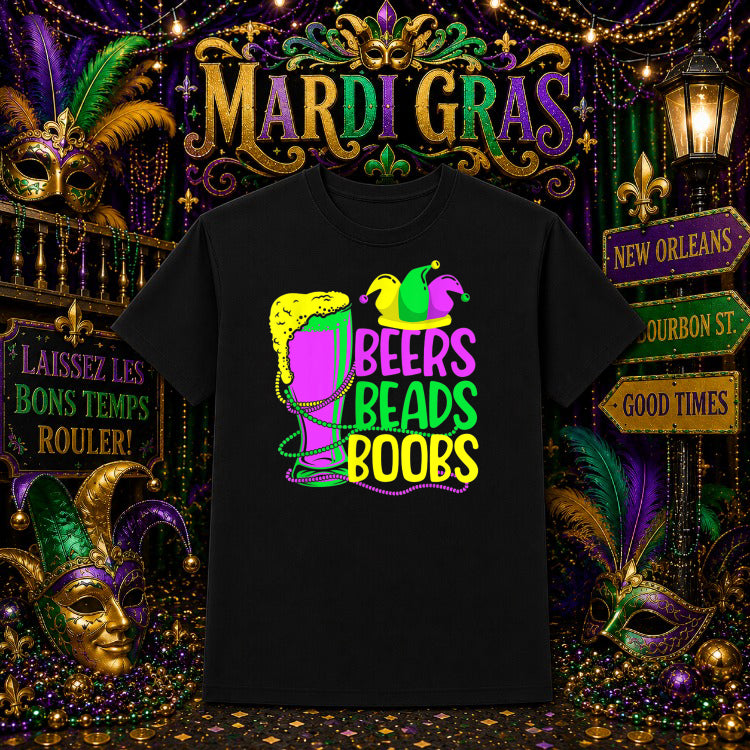 Louisiana Beers Beads Boobs Mardi Gras – DTF Transfer – by Ink Rush – Premade Transfers – DTF Transfers, Apparel Decor