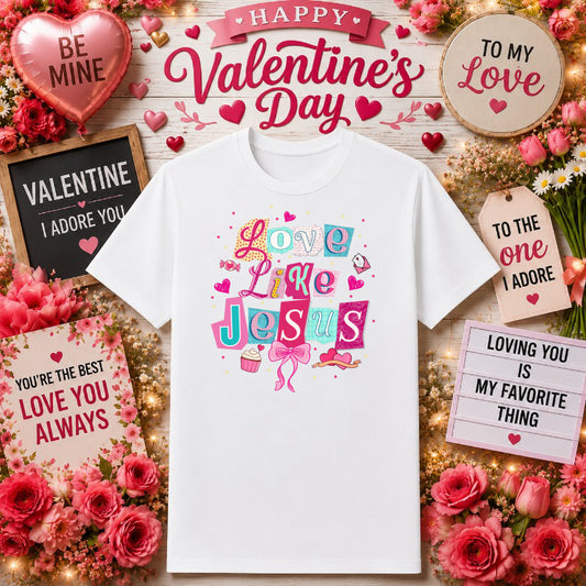 Love Like Jesus Heart – Christian Valentine DTF Transfer – by Ink Rush – Premade Transfers – Christian, Apparel Decorating