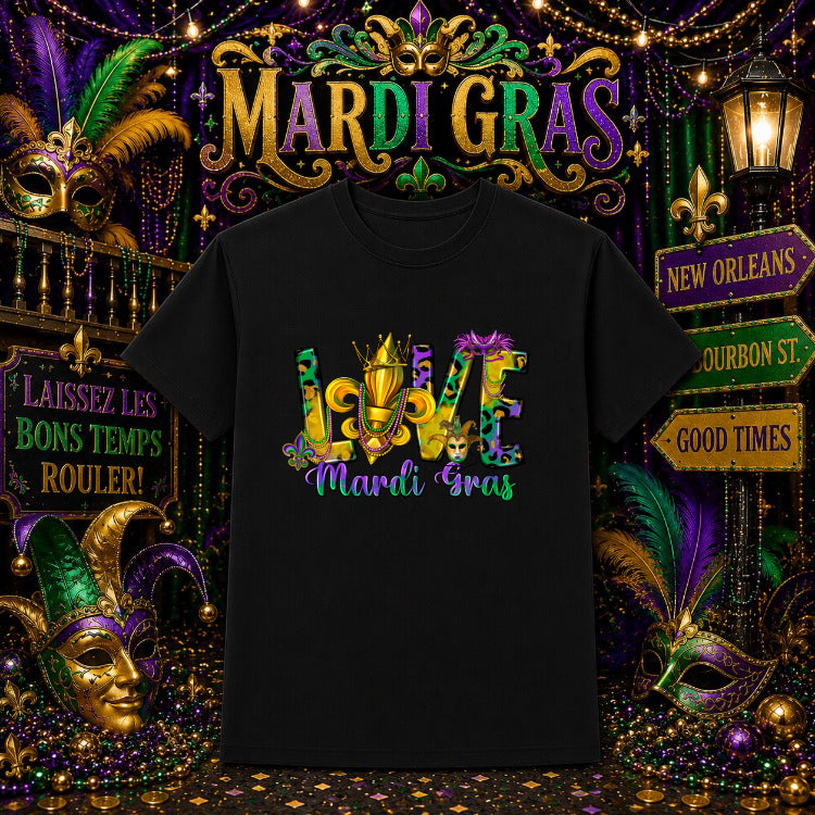 Love Mardi Gras Fleur De Lis – Mardi Gras DTF Transfer – by Ink Rush – Premade Transfers – Mardi Gras, Apparel Decor