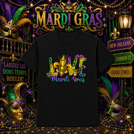 Love Mardi Gras Fleur De Lis – Mardi Gras DTF Transfer – by Ink Rush – Premade Transfers – Mardi Gras, Apparel Decor
