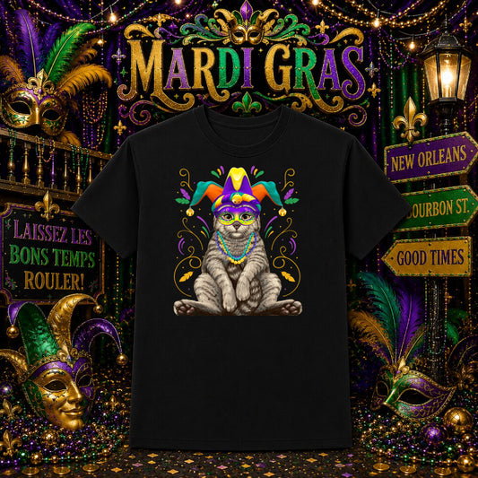 Mardi Gras Cat Nola New Orleans Louisiana – DTF Transfer – by Ink Rush – Premade Transfers – Mardi Gras, Apparel Decoration
