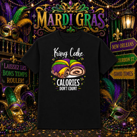 Mardi Gras Costume King Cake Calories Don't Count – Mardi Gras DTF Transfer – by Ink Rush – Premade Transfers – Mardi Gras...