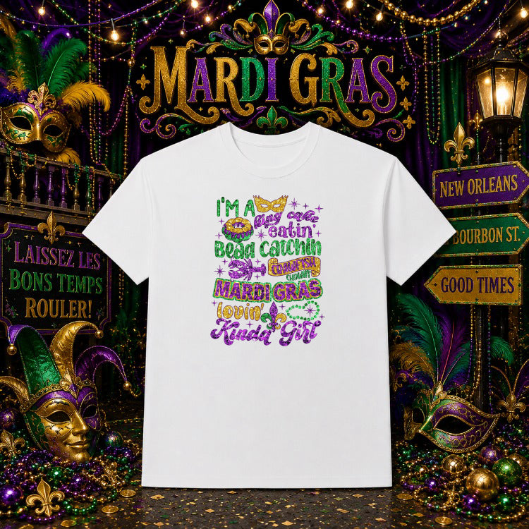 Mardi Gras Jester & Beads – Ready to Press DTF Transfer – by Ink Rush – Premade Transfers – Mardi Gras, Apparel Decor