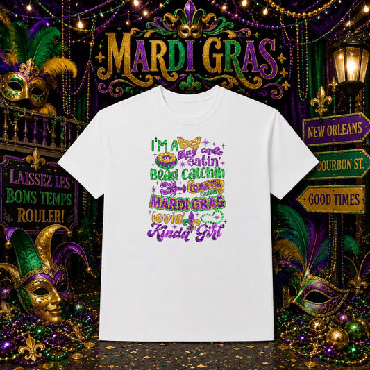 Mardi Gras Jester & Beads – Ready to Press DTF Transfer – by Ink Rush – Premade Transfers – Mardi Gras, Apparel Decor