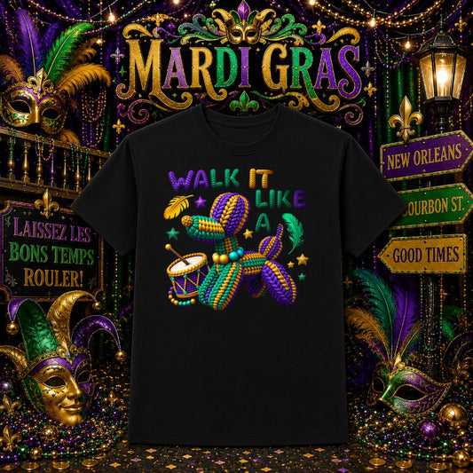 Mardi Gras Mask & Beads – Apparel DTF Transfer – by Ink Rush – Premade Transfers – DTF Transfers, Apparel Decor