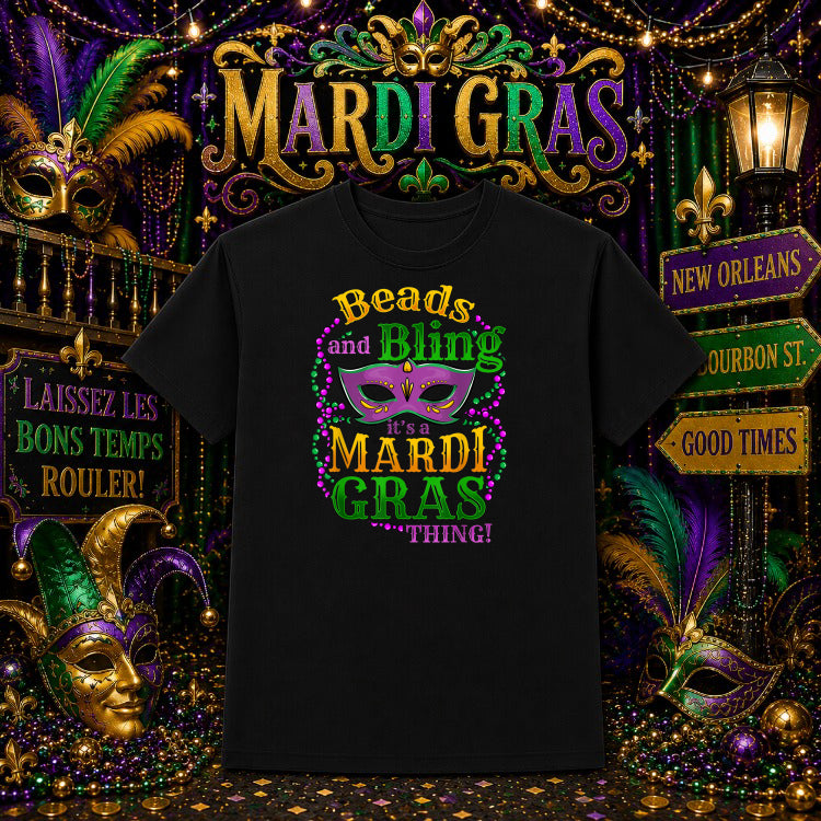 Mardi Gras Mask & Beads – Mardi Gras DTF Transfer – by Ink Rush – Premade Transfers – Mardi Gras, Premade DTF