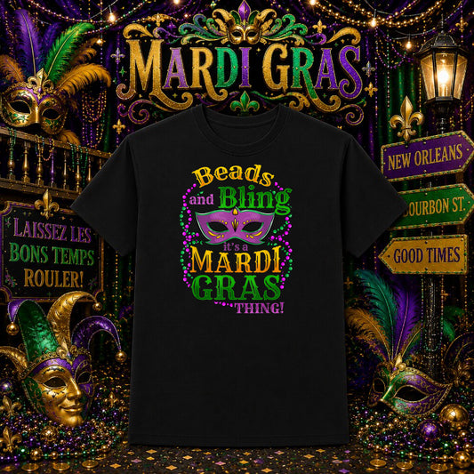 Mardi Gras Mask & Beads – Mardi Gras DTF Transfer – by Ink Rush – Premade Transfers – Mardi Gras, Premade DTF