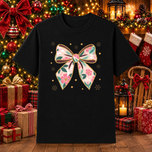 Merry Christmas Coquette Floral – DTF Transfer – by Ink Rush – Premade Transfers – Christmas, Apparel Transfers