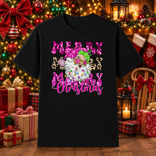 "Merry Christmas" Pink Santa Hat – Christmas DTF Transfer – by Ink Rush – Premade Transfers – Christmas, Holiday Apparel