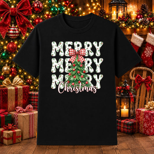 Merry Christmas Tree Word Art – Christmas DTF Transfer – by Ink Rush – Premade Transfers – Christmas, Apparel DTF