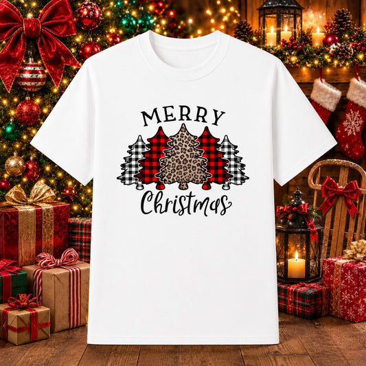 Merry Christmas with Trees – Christmas DTF Transfer – by Ink Rush – Premade Transfers – Christmas, DTF Transfer