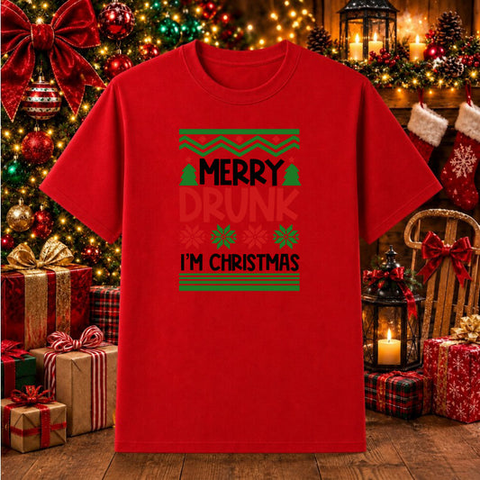 Merry Drunk I'm Christmas – Christmas DTF Transfer – by Ink Rush – Premade Transfers – Christmas, Apparel Decoration