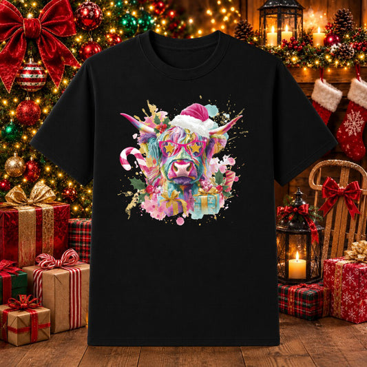 Merry MOO-mas Highland Cow – Christmas DTF Transfer – by Ink Rush – Premade Transfers – DTF Transfers, Apparel Decor