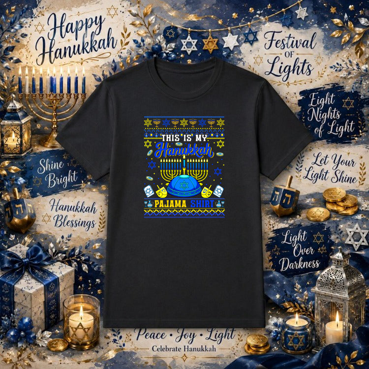 My Hanukkah Pajama Shirt – Hanukkah DTF Transfer – by Ink Rush – Premade Transfers – Hanukkah, Holiday