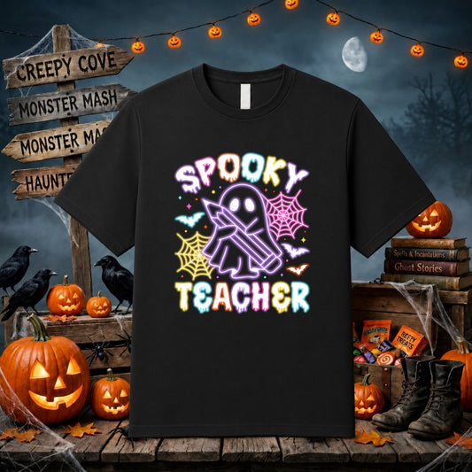 Neon Spooky Teacher – Halloween DTF Transfer – by Ink Rush – Premade Transfers – Teacher DTF, Halloween DTF