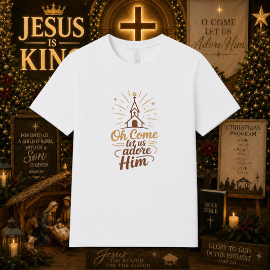 Oh Come Let Us Adore Him – Christian Christmas DTF Transfer – by Ink Rush – Premade Transfers – Christian, Apparel Decor