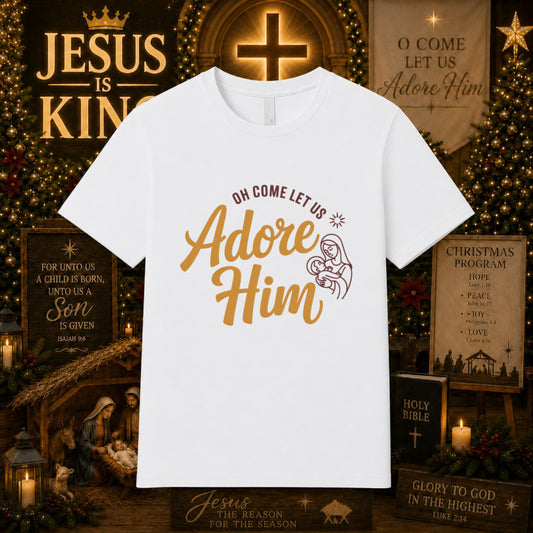 OH COME LET US Adore Him – Christian Christmas DTF Transfer – by Ink Rush – Premade Transfers – Christian, Christmas