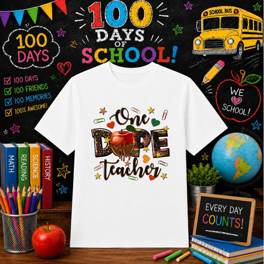 One Dope Teacher – 100 Days Of School DTF Transfer – by Ink Rush – Premade Transfers – 100 Days Of School, Education