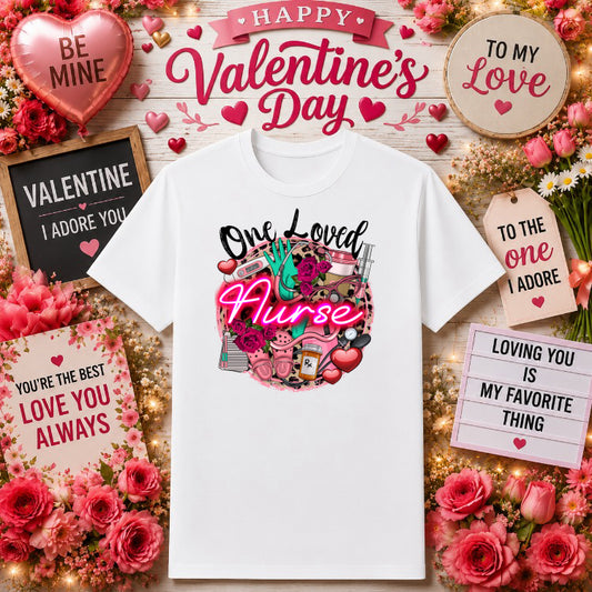 One Loved Nurse Valentine's Day – Healthcare DTF Transfer – by Ink Rush – Premade Transfers – Healthcare, Nursing