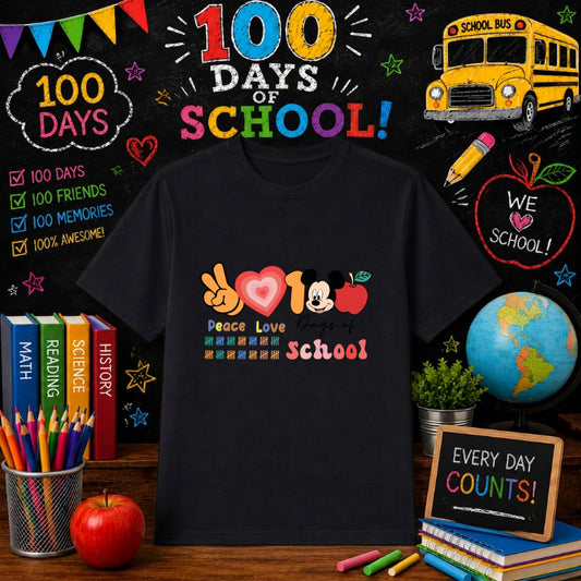 Peace Love 100 Days Of School – School DTF Transfer – by Ink Rush – Premade Transfers – 100 Days Of School, Education