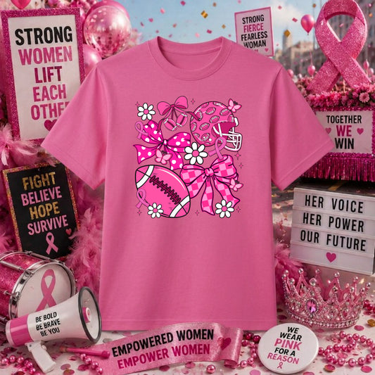 Pink Ribbon Football Helmet – Breast Cancer Awareness DTF Transfer – by Ink Rush – Premade Transfers – Breast Cancer Aware...