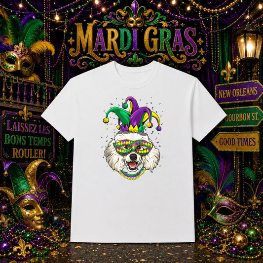 Poodle Jester Carnival – Mardi Gras DTF Transfer – by Ink Rush – Premade Transfers – Pet Lover, Apparel Decoration