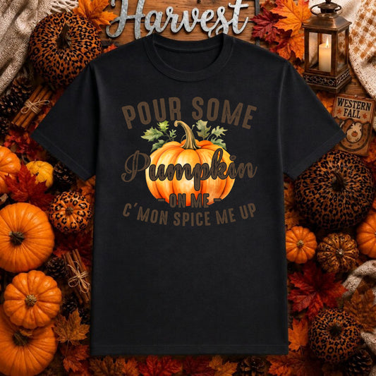 "Pour Some Pumpkin On Me" – Fall Coffee DTF Transfer – by Ink Rush – Premade Transfers – Fall Apparel, Premade DTF Transfers