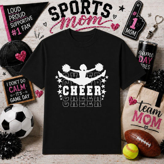 Proud Cheer Mom – Sports Gameday DTF Transfer – by Ink Rush – Premade Transfers – Sports Mom, Apparel