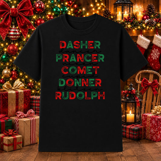 Reindeer Names List – Christmas DTF Transfer – by Ink Rush – Premade Transfers – Christmas, DTF Transfers