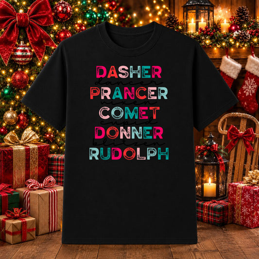 Santa's Reindeer Names List – Christmas DTF Transfer – by Ink Rush – Premade Transfers – DTF Transfers, Apparel Decor