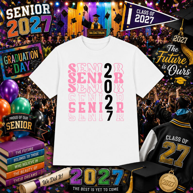 SENIOR 2027 Coquette Bow – Graduation DTF Transfer – by Ink Rush – Premade Transfers – Senior, Graduation