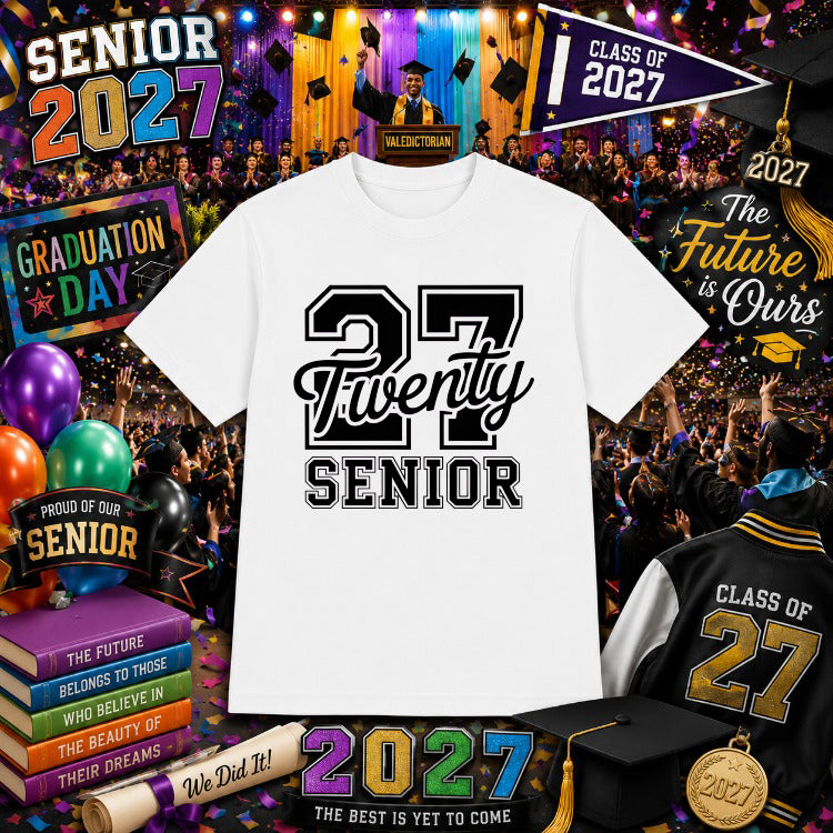 SENIOR 2027 Graduation Cap – Class of 2027 DTF Transfer – by Ink Rush – Premade Transfers – Graduation, Apparel Decor