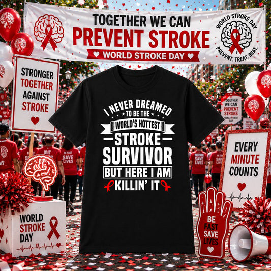 STROKE AWARENESS - Because no one fights alone – Stroke Awareness DTF Transfer – by Ink Rush – Premade Transfers – Stroke...