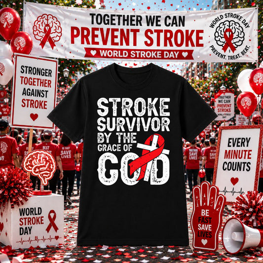 STROKE SURVIVOR by the grace of god – World Stroke Day DTF Transfer – by Ink Rush – Premade Transfers – World Stroke Day,...