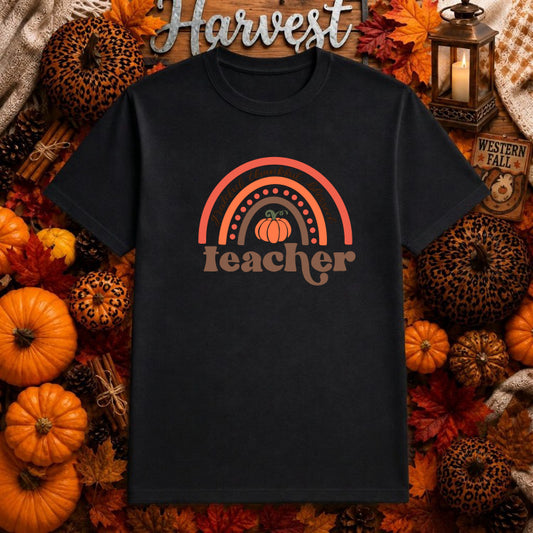 Teacher Fall Rainbow – Education DTF Transfer – by Ink Rush – Premade Transfers – Education, Apparel DTF