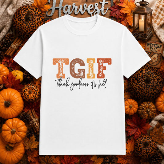 TGIF Thank Goodness It's Fall – Fall DTF Transfer – by Ink Rush – Premade Transfers – Fall, Apparel DTF