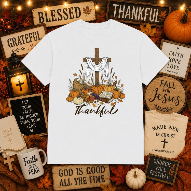 Thankful Grateful Blessed – Fall Christian DTF Transfer – by Ink Rush – Premade Transfers – Christian, Apparel Decor