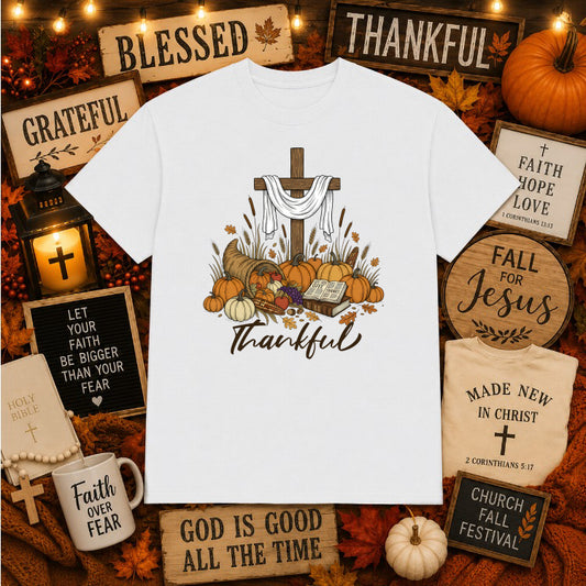 Thankful Grateful Blessed – Fall Christian DTF Transfer – by Ink Rush – Premade Transfers – Christian, Apparel Decor