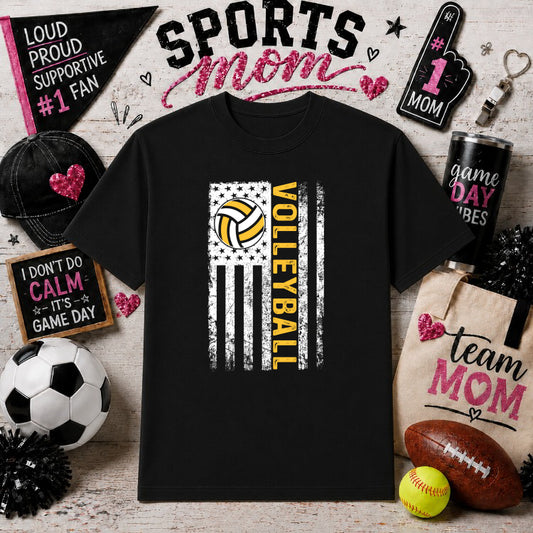 USA Flag Volleyball – Sports Mom DTF Transfer – by Ink Rush – Premade Transfers – Sports Mom, DTF Transfers