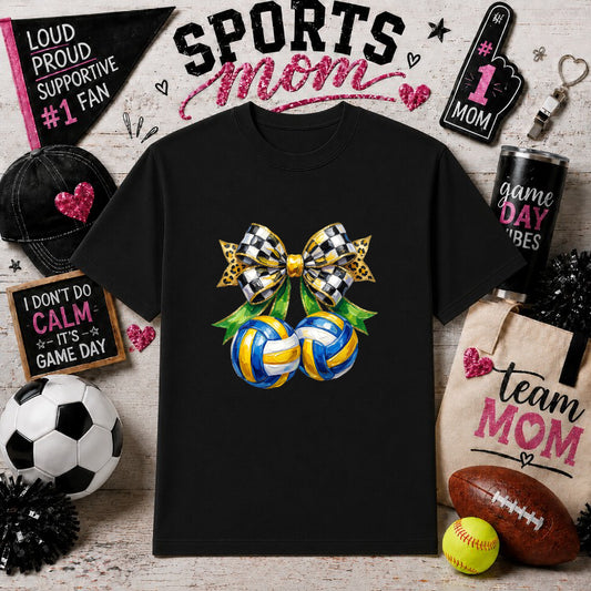 Volleyball Mama Checkered Coquette – Sports Mom DTF Transfer – by Ink Rush – Premade Transfers – Sports Mom, DTF Transfers