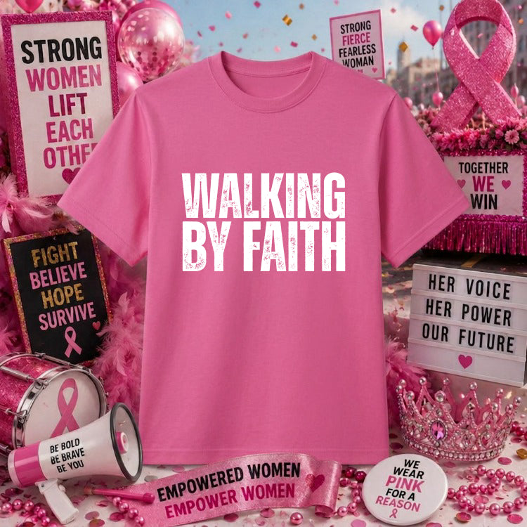 WALKING BY FAITH – Breast Cancer Awareness DTF Transfer – by Ink Rush – Premade Transfers – Breast Cancer Awareness, DTF T...