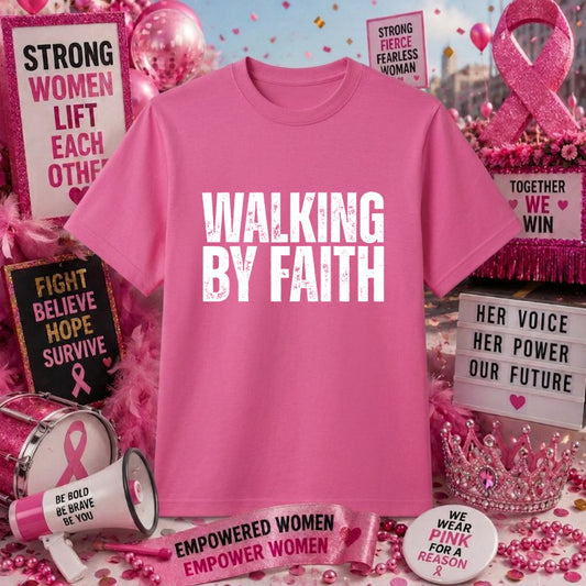 WALKING BY FAITH – Breast Cancer Awareness DTF Transfer – by Ink Rush – Premade Transfers – Breast Cancer Awareness, DTF T...