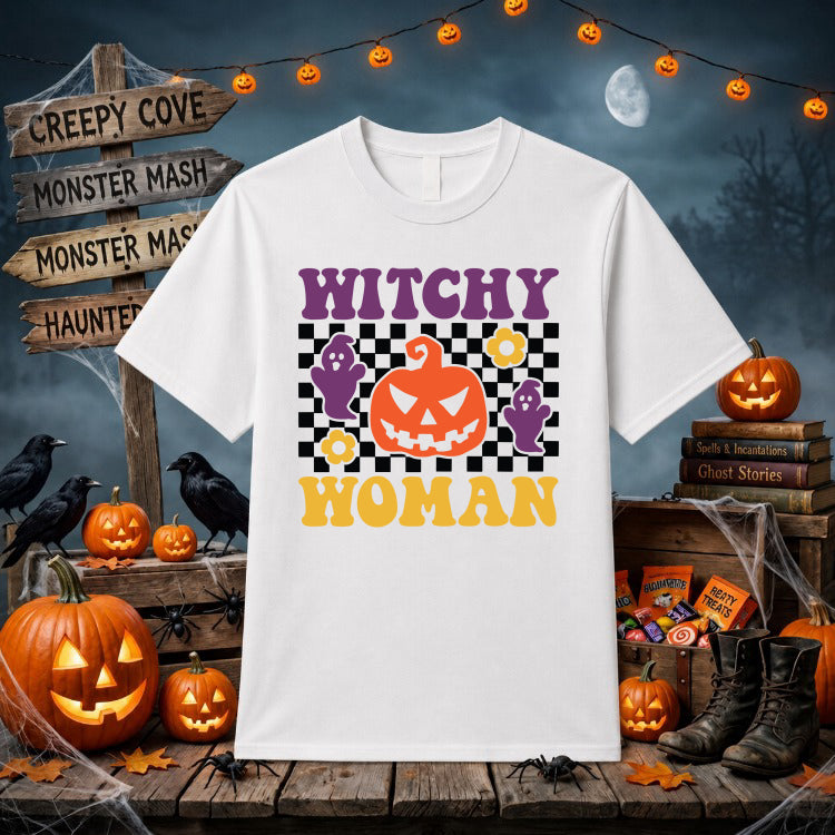 WITCHY WOMAN – Retro Halloween DTF Transfer – by Ink Rush – Premade Transfers – DTF Transfers, Apparel Printing