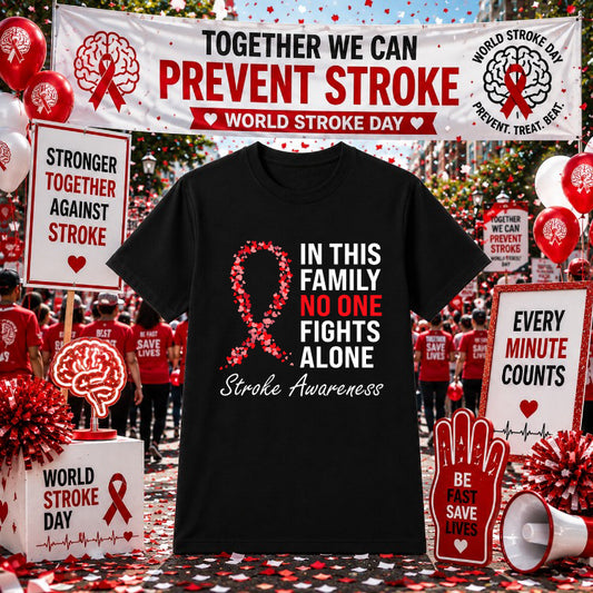 World Stroke Day Survivor Red Ribbon – DTF Transfer – by Ink Rush – Premade Transfers – Stroke Awareness, Health & Wellness
