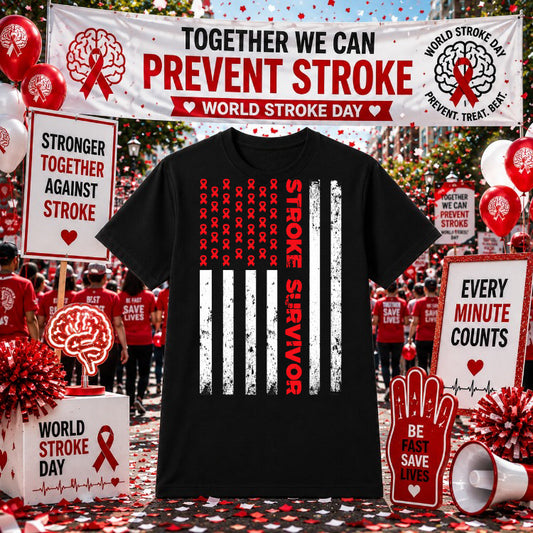 World Stroke Day USA Brain Awareness – DTF Transfer – by Ink Rush – Premade Transfers – Awareness, Apparel Printing