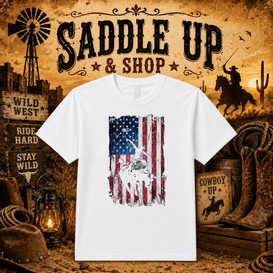 Yeehaw! Western Cowboy Patriotic – DTF Transfer – by Ink Rush – Premade Transfers – Western, Apparel
